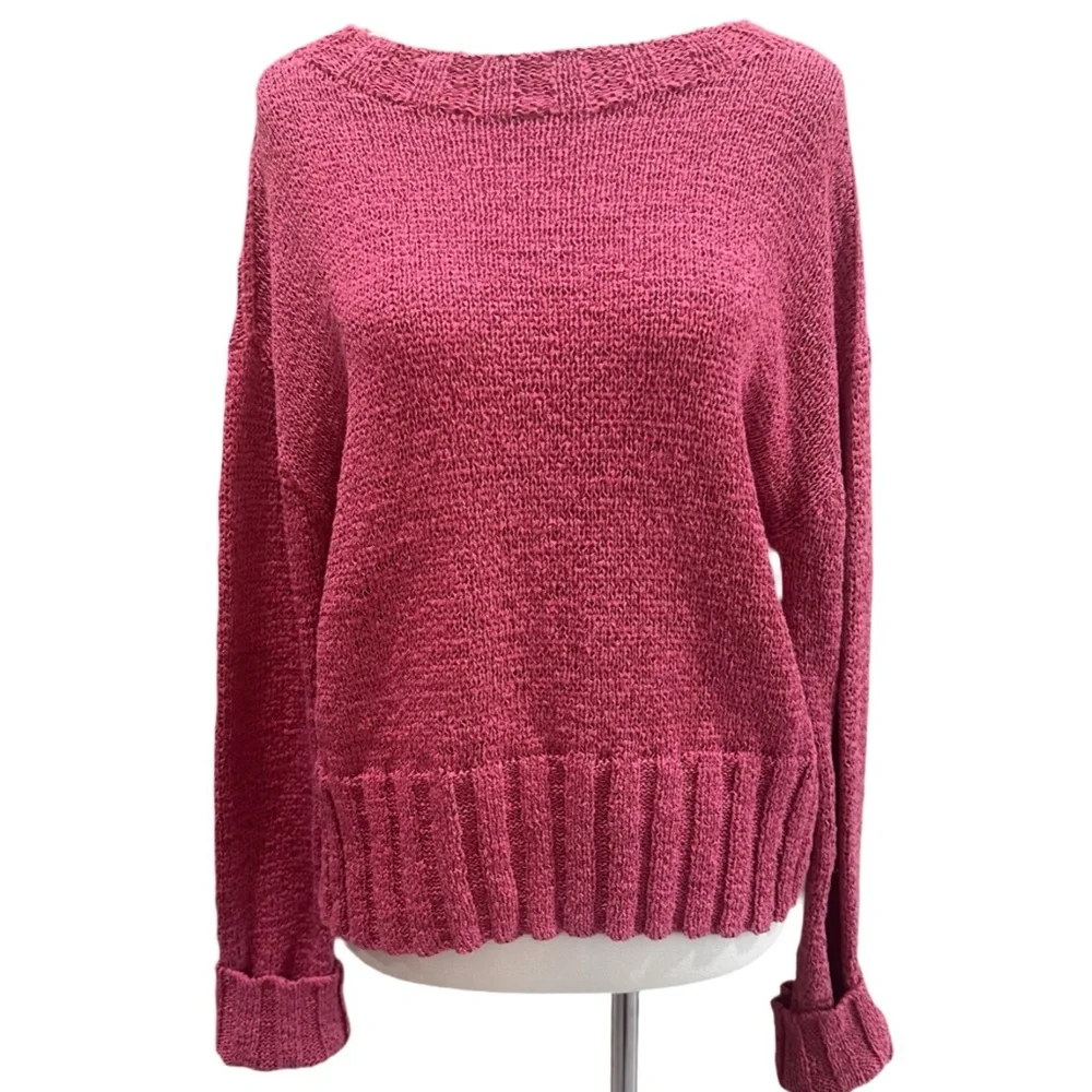 J. Crew Cozy Pink Knit Sweater Linen Cree Neck Top small